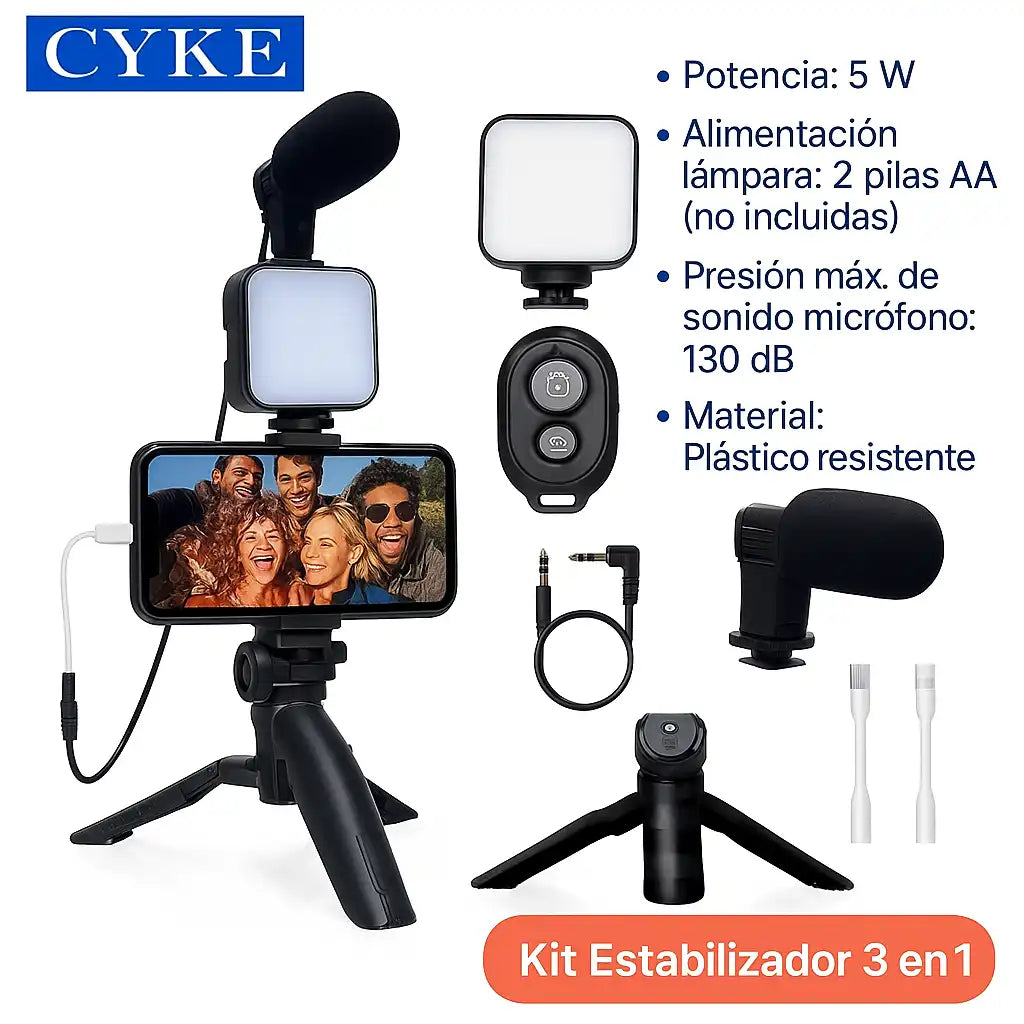 CreatePro® Kit Estabilizador de celular 3 en 1: Luz, Audio y Estabilidad para tus Videos