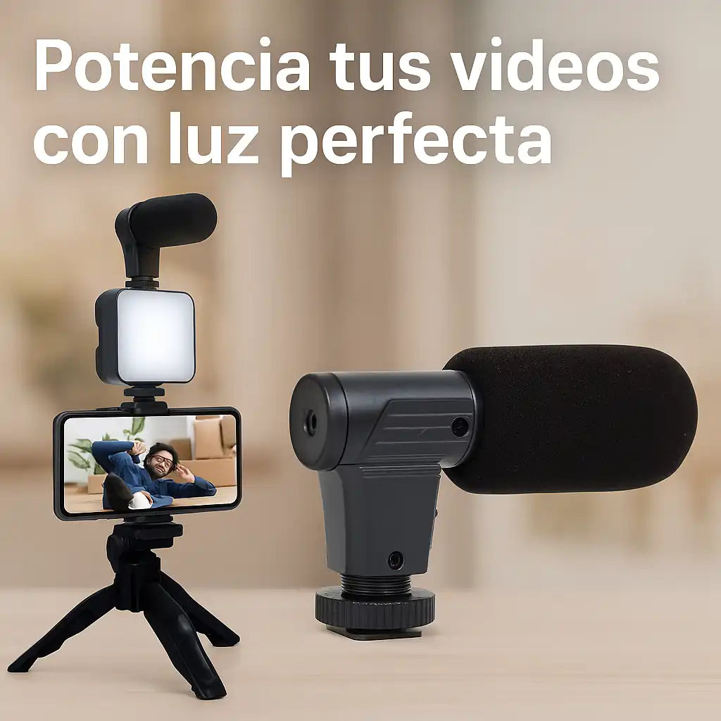 CreatePro® Kit Estabilizador de celular 3 en 1: Luz, Audio y Estabilidad para tus Videos